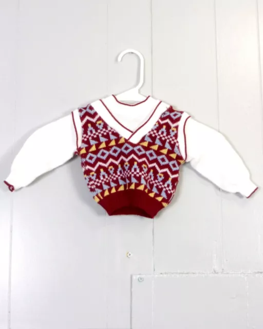 vtg 70s 80s retro Layered Geometric Kids Sweater Baby sz 1/2