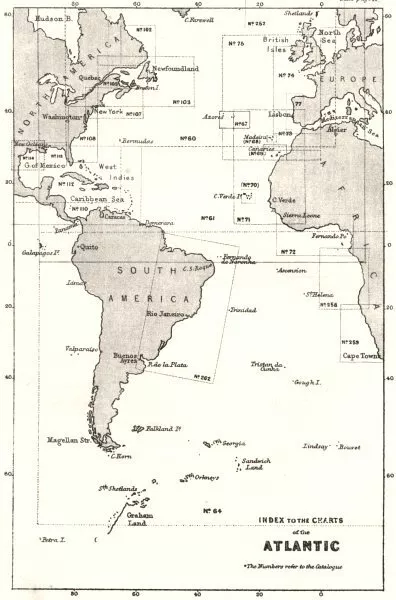 ATLANTIC. Index to the Charts of the Atlantic 1881 old antique map plan