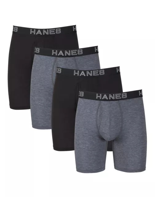 Hanes 4-Pack Men's Ultimate Long Leg Boxer Comfort Flex Fit  Brief Black/Grey