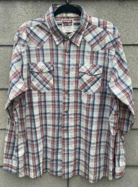 Wrangler Jeans Co Cowboy Pearl Snap Western Shirt Mens Size XL Red & Blue Plaid