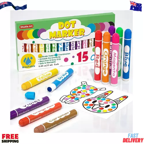 Dot Markers Set, 15 Colours Washable Dot Markers for Toddlers, Non Toxic Water