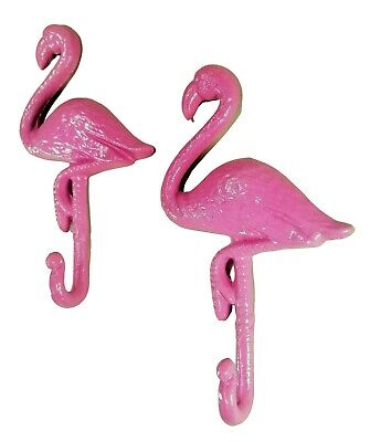2pc Pink Flamingo Wall Hooks Cast Iron island beach surf saltwater towel holder