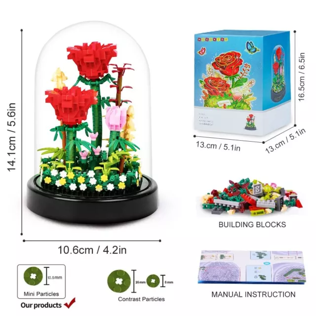 HOGOKIDS Blumenstrauß Baukasten 596PCS Bonsai Baum Sets mit Deckel Rote Rose 2