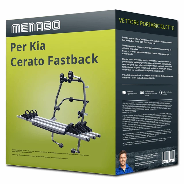 Menabo Stand Up 3 portabici per Kia Cerato Fastback Tipo LD/TD per 3 bici Nuovo