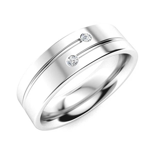Solide 950 Platine 0.04 CT Vrai Diamant Rond Homme Mariage Alliance 5 MM