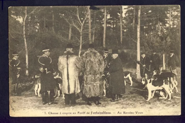 Carte Postale Ancienne CHASSE à COURRE en Forêt de FONTAINEBLEAU Hunting Jagd