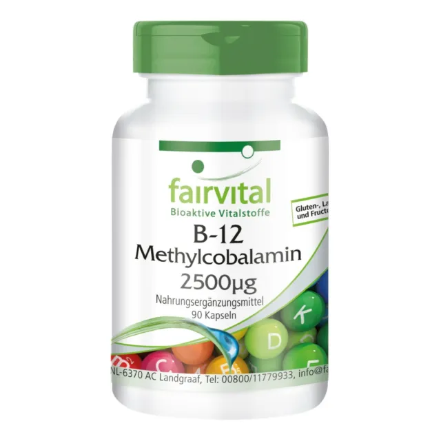 Vitamin B12 Methylcobalamin 2500 µg - 90 Kapseln hochdosiert - VEGAN | fairvital