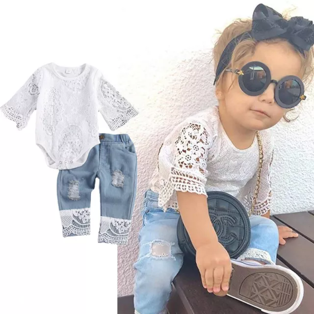 Set pantaloni tuta in pizzo arricciacapelli in denim bambina bambina bambina bambina