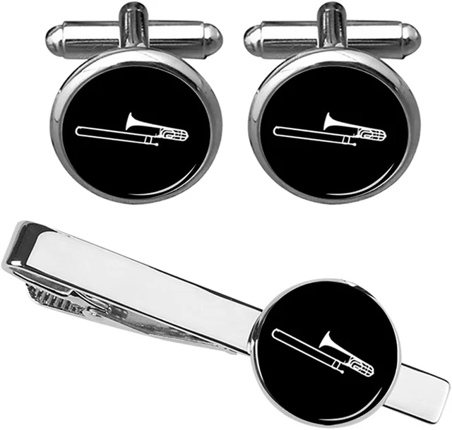 Music Cufflinks Trombone Musical Instrument Cufflinks & Tie Clips Set Musician A