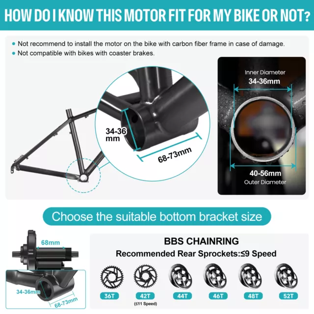 48V750W Bafang BBS02B Mid Drive Motor 68-73mm DIY Ebike Conversion 8Fun Kits 2