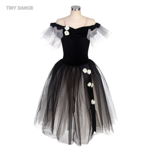 Costume da ballo balletto bambino adulto velluto romantico abito da body a spalla