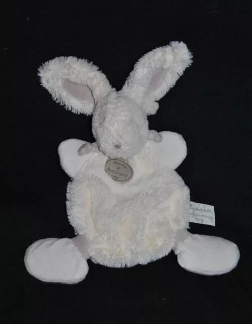 Peluche lapin plat blanc écharpe taupe DOUDOU ET COMPAGNIE bonbon beige TTBE