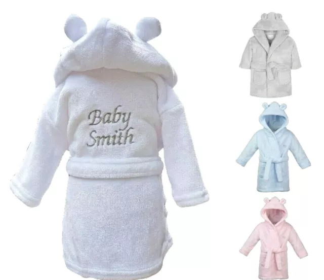 Baby kids toddlers dressing gown Personalised embroidered bath robe from 0 mths