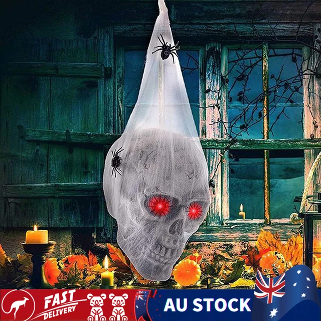 Halloween Horror Glowing Sound Control Spider Cotton Skull Prop Ghost House
