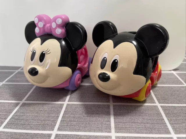 Disney Baby Oball Go Grippers Push Toy Car Minnie & Mickey Lot Of 2 Fast Ship 💥