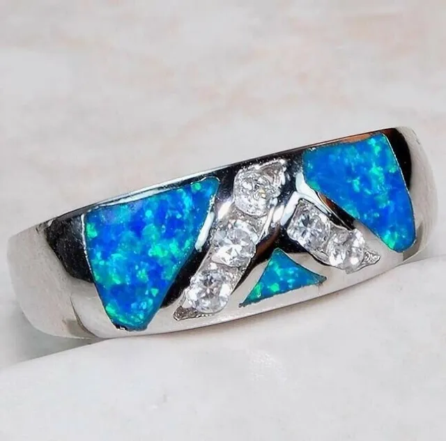 Australian Opal Inlay & Topaz 925 Solid Sterling Silver Ring Jewelry Sz 6 OR4