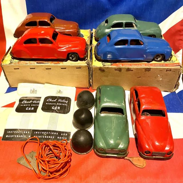 Vintage Chad Valley Wind Up Remote Control Cars Lot Of 6, Various Conditions