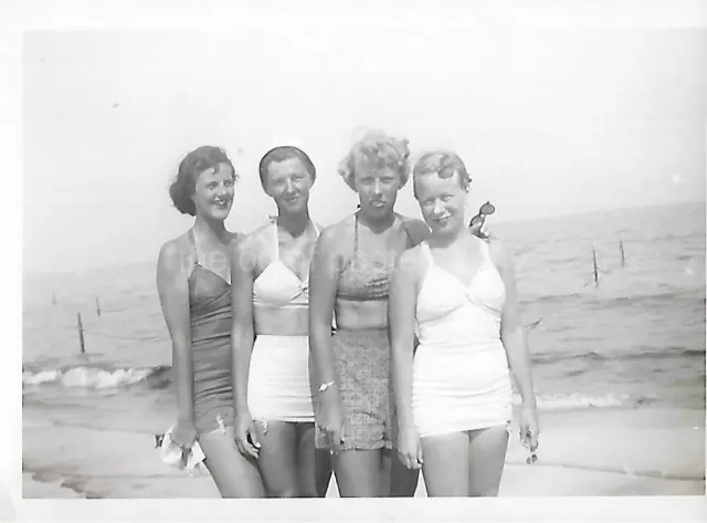 Vintage FOUND PHOTOGRAPH bw MID CENTURY BEACH PORTRAIT Original Snapshot 19 18 K