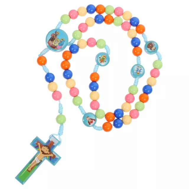 Rustic Wooden Bead Garland with Jesus Cross Pendant for Party Decor