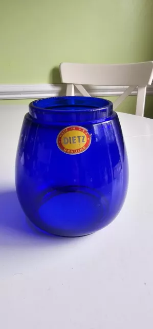 Foil Label Dietz Blue Glass Globe for Air Pilot no8 Tubular Barn Lanterns 4 3/4"