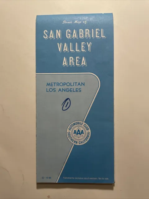 1990 AAA San Gabriel Valley California City Street Travel Road Map