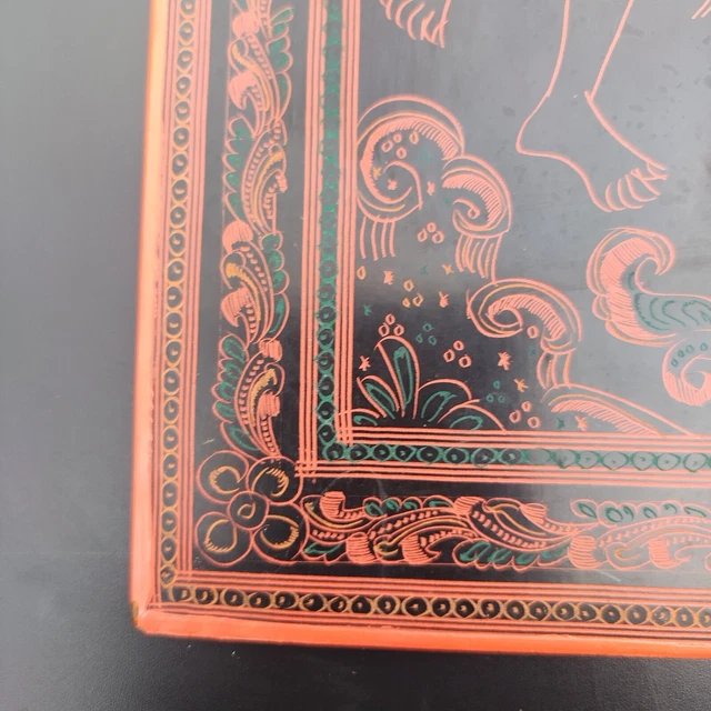 Incredible Antique Burmese Engraved Lacquer Panel 11