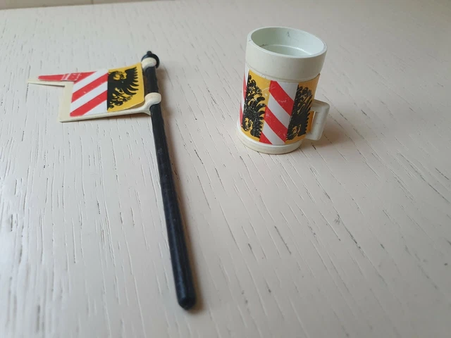 Lance Avec Hampe Et Drapeau Playmobil Chevalier D'Argent 4434 - Occasion, Tordu - Lot Moyen-Âge