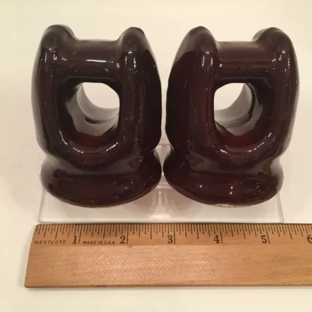 Vintage Brown Glazed Porcelain Ceramic Insulators Set of Two