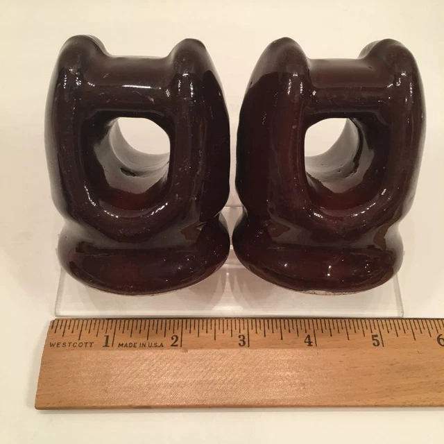 Vintage Brown Glazed Porcelain Ceramic Insulators Set of Two