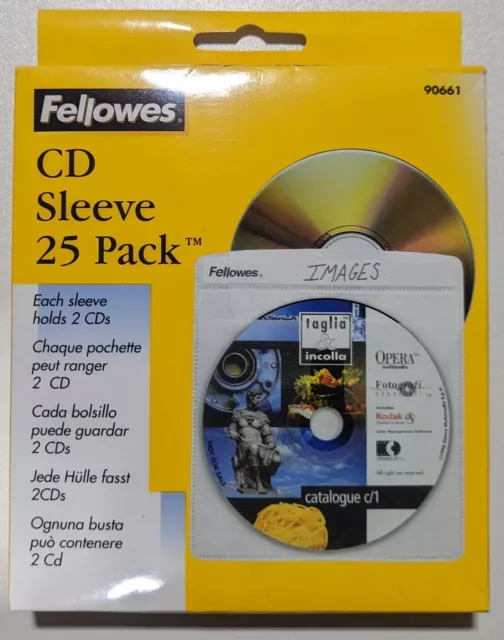 Fellowes Two-Sided CD/DVD Sleeve Refills for Softworks File 25/Pack 90661