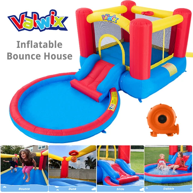 Inflatable Bounce House Kids Slide Wading Pool Jump Castle with 450W Air Blower