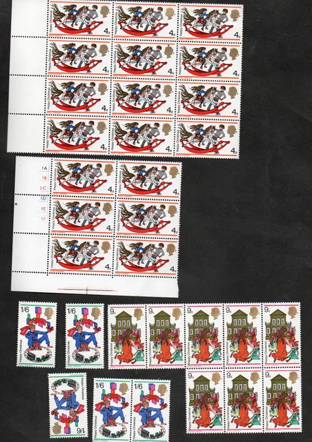 GB 1968 Christmas 4d,9d,1/6d-SG775/7-MNH Blocks