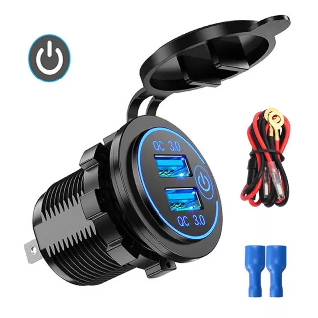 QC3.0   Socket Car  Dual USB 12V-24V--Lighter with Swith  Switch for Phone 9252