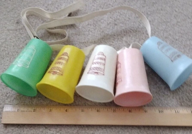 RARE VINTAGE PLASTIC Baby JINGLE BELLS BELT WITH FIVE BELLS 3 1/4" X 2 1/8"
