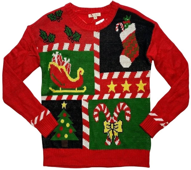 Ultra Flirt Maglione Adolescenti' Piccolo Rosso Bianco Nero Natale Vacanza Nuovo