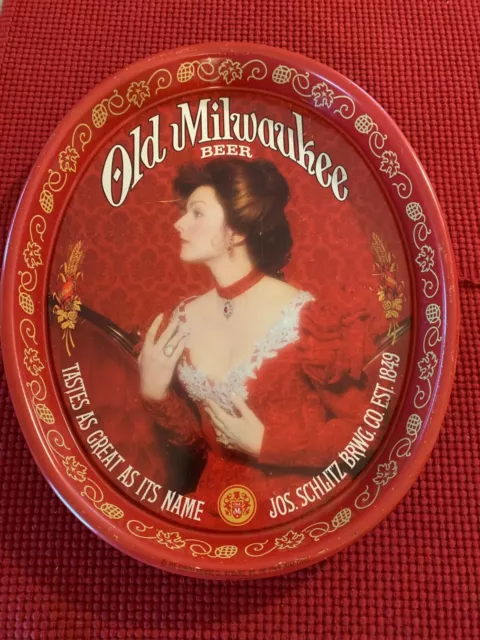 Vintage Old Milwaukee Beautiful Victorian Woman 15" X 12 1/2" Metal Beer Tray