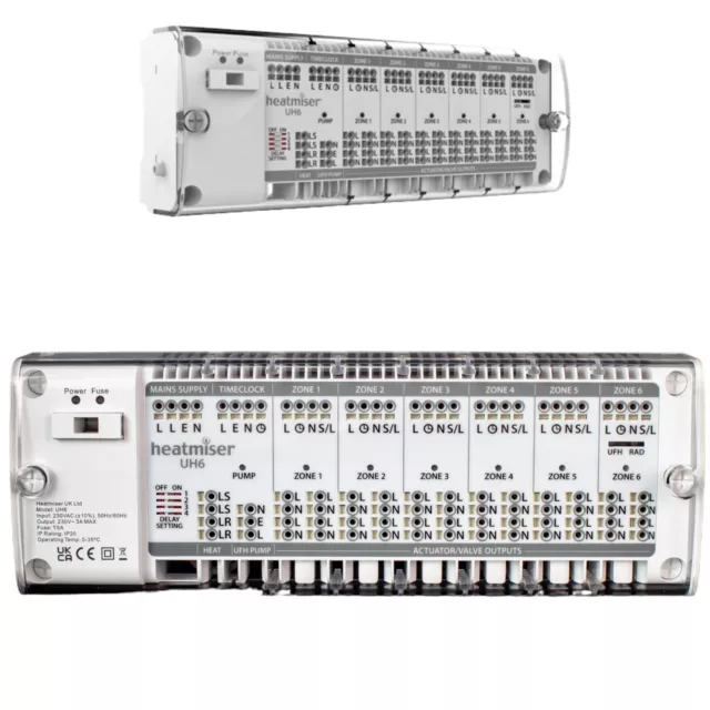 Heatmiser UH6 Compact 6 Zone 230v Wiring Centre for Water Underfloor Heating