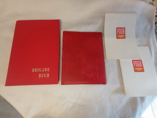 DDR Brigadebuch Notizbuch Hardcase A4, FDGB Mappe A5, 2x FDGB Notizblock A5