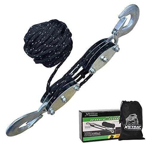 Heavy-Duty 2000 LB Breaking Strength 50 FT Reflective Rope Hoist 1000 LB Wo