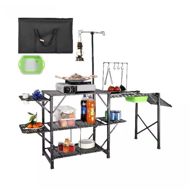 Camping Kitchen Table with Sink, Aluminum Folding Portable Outdoor Cook Station