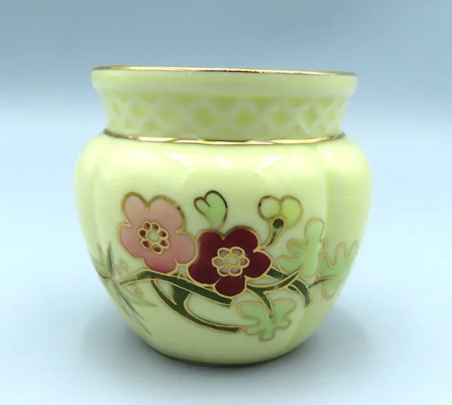 Zsolnay Porcelain Vase Hand Painted Pink Flowers Blossom Flared Collar Pot Jar