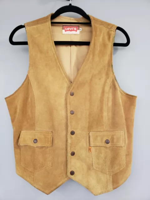 RARE ORANGE TAB Vintage 60s 70s Levis Tan Suede Western Vest Men's Medium