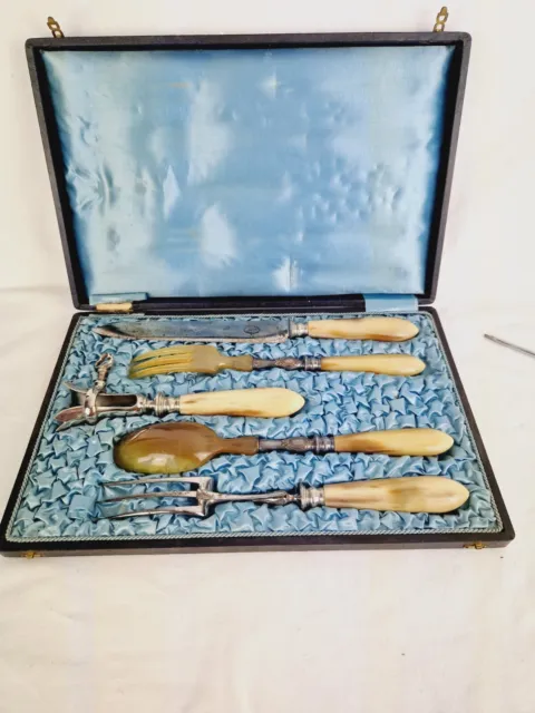 Coffret Ancien Service à Gigot Et Salade Métal Argenté Style LOUIS XVI Couteau