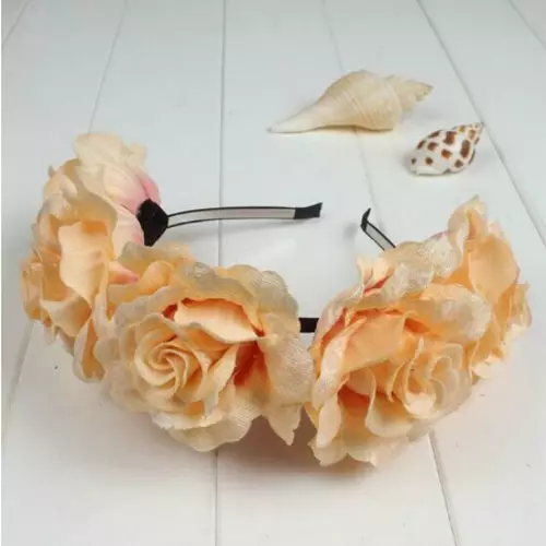 Luxury Handmade Peach Faux Silk Rose Flower Headband, Bridal Or Races