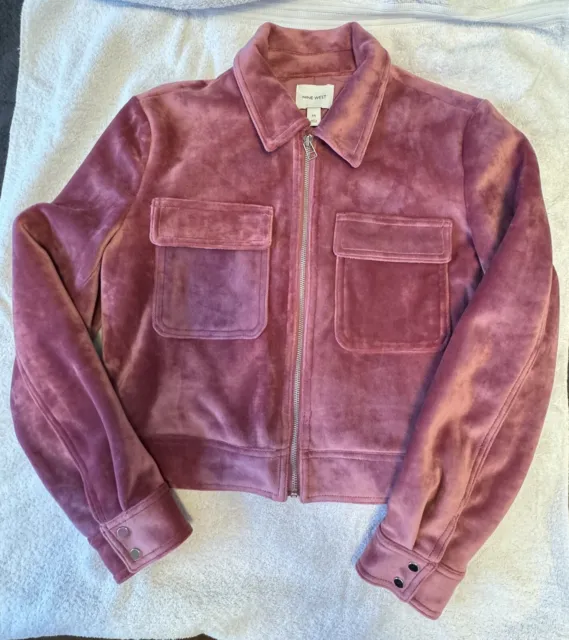 Nine West Jacket Women's Size M Pink Velvet Zip Up Cropped EUC Soft Pretty Fun