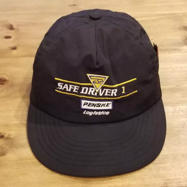 Vintage Penske Safe Driver Hat Cap Snap Back Black Logistics Truck Made USA