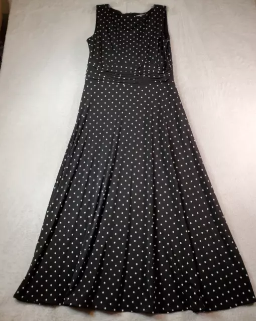 Jessica Howard Long Maxi Dress Women Size 12 Black Polka Dot Sleeveless Back Zip