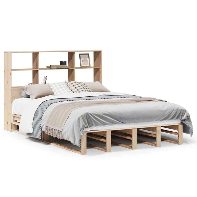 BOOKCASE BED WITHOUT Mattress 150x200 cm King Size Solid Wood vidaXL £