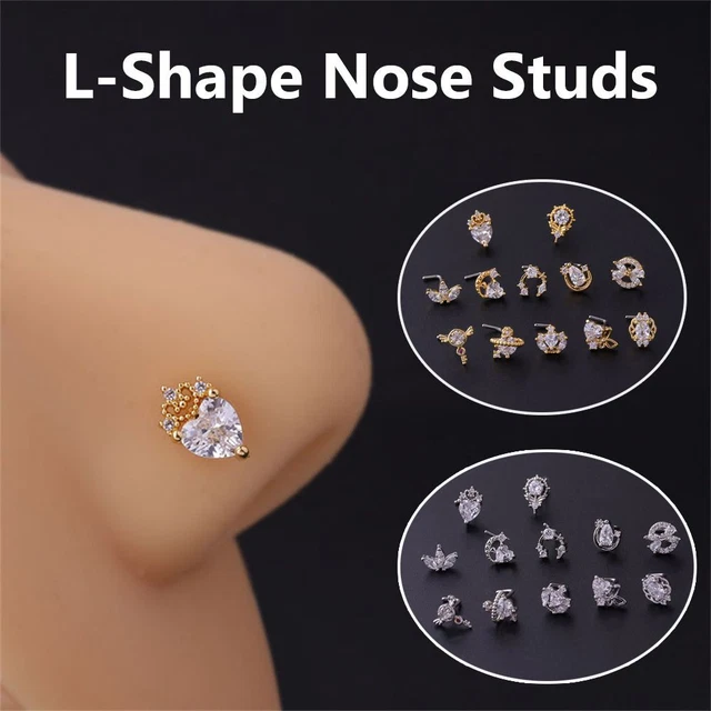 Crown Butterfly Titanium Steel Piercing Jewelry Nose Nail L Shaped Nose Studs