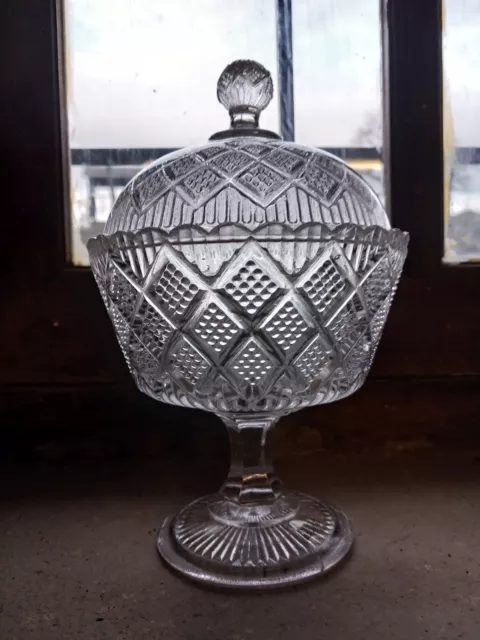 Ancien Sucrier Bonbonnière Pot Années 30-40 En Verre Moulé